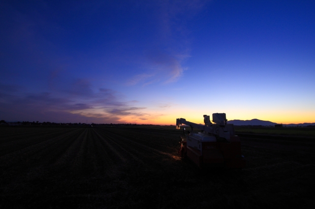 soku_05204.jpg :: 自然 風景 夕日 夕焼け 日没 コンバイン by Niigata 