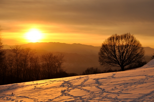 soku_08192.jpg :: 風景 自然 山 雪 風景 自然 空 夕日 夕焼け 日没 