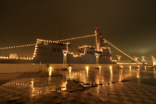 soku_17758.jpg :: 夜景 海上自衛隊 乗り物 交通 船 護衛艦 DDH.182 いせ ise 