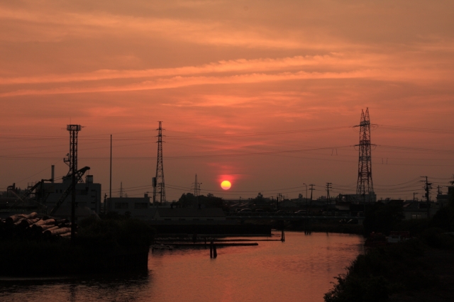 soku_19339.jpg :: 風景 自然 空 夕日 夕焼け 日没 川 河川 by Niigata 