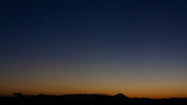 soku_22534.jpg :: 夕焼け 月 富士山 空 風景 パノラマ (^.^) 