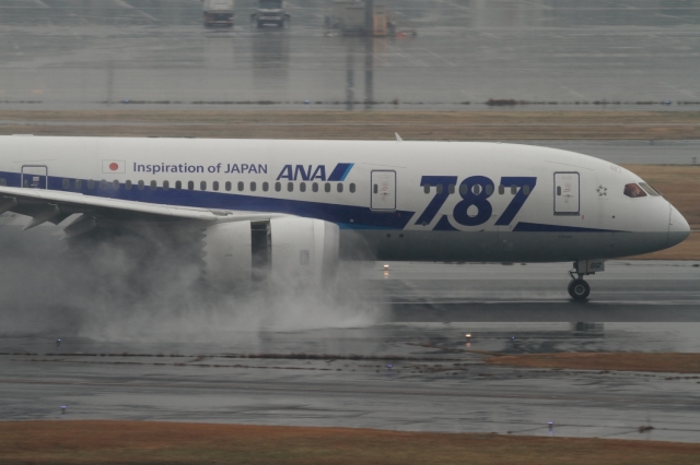 soku_33693.jpg :: ANA B787/HND 乗り物 交通 航空機 飛行機 旅客機 雨 