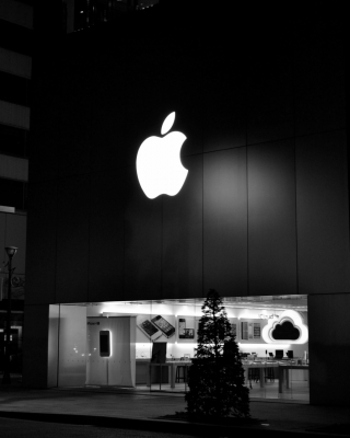 soku_12375.jpg :: 風景 街並み 店舗 ショップ AppleStore りんご モノクロ 