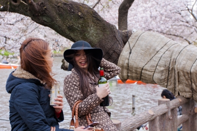 soku_13900.jpg :: 井の頭公園 花見 桜 ワイン フルボトル ラッパ飲み 姐さん (^_^) 