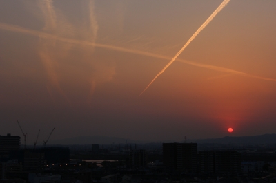 soku_14015.jpg :: 夕日 風景 自然 空 飛行機雲 