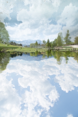 soku_16344.jpg :: 逆さま 風景 自然 湖 空 雲 色 光 反射 