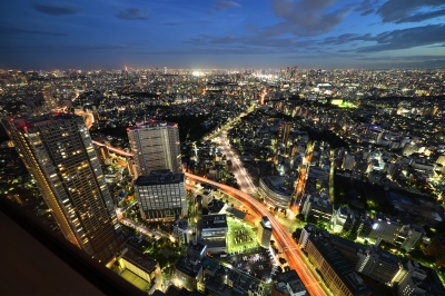soku_18893.jpg :: 風景 風景 街並み 都市の風景 夜景 マジックアワー 新宿 東京タワー サンシャイン60 