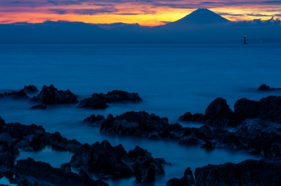 soku_20646.jpg :: 風景 自然 空 夕日 夕焼け 日没 富士山 荒崎海岸 