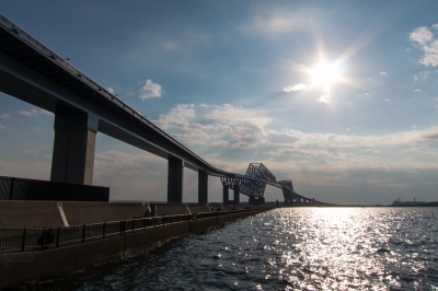 soku_32167.jpg :: 建築 建造物 橋 風景 街並み ランドマーク 東京ゲートブリッジ 逆光 